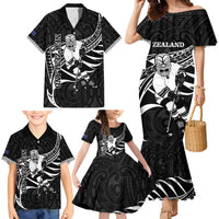 Custom Aotearoa Ice Hockey Family Matching Mermaid Dress and Hawaiian Shirt NZ Tiki Mascot - Maori Pattern