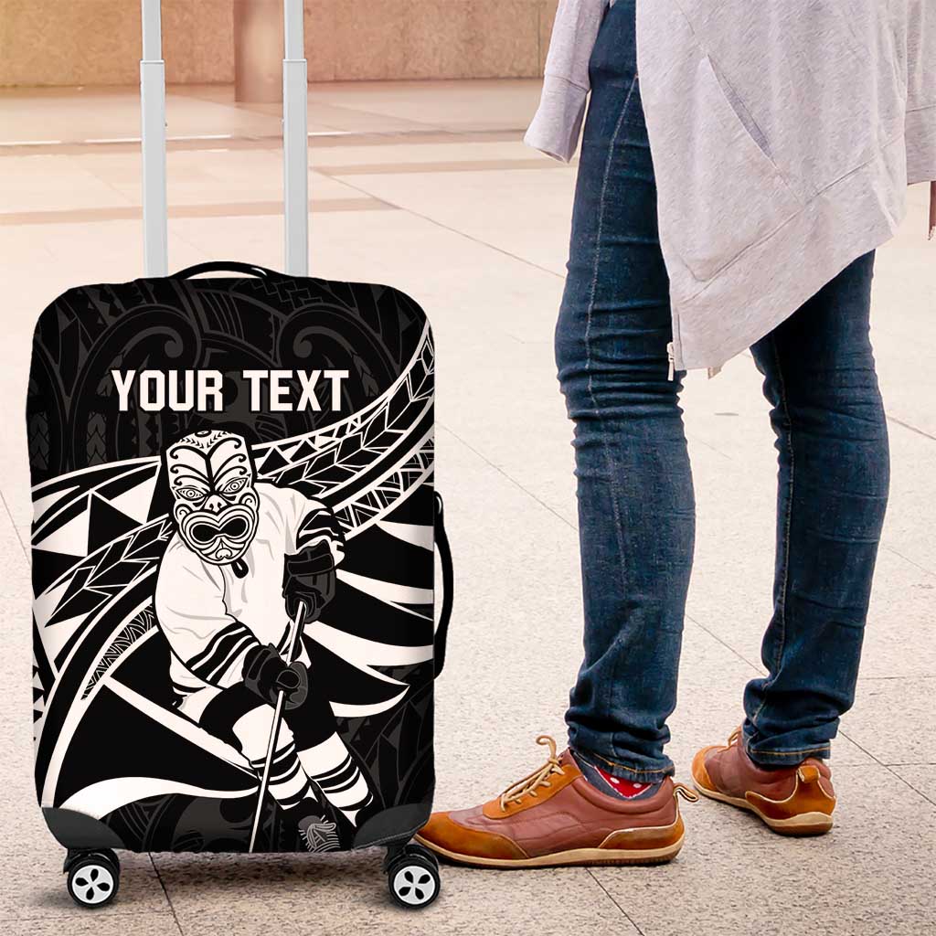 Custom Aotearoa Ice Hockey Luggage Cover NZ Tiki Mascot - Maori Pattern LT14 Black - Polynesian Pride