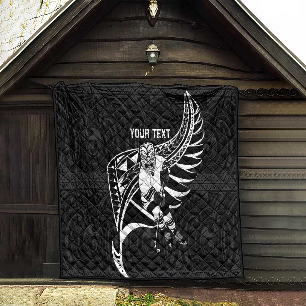 Custom Aotearoa Ice Hockey Quilt NZ Tiki Mascot - Maori Pattern