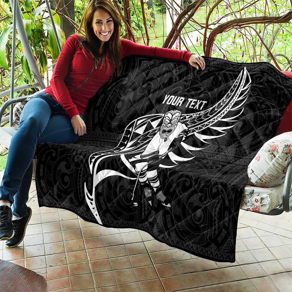 Custom Aotearoa Ice Hockey Quilt NZ Tiki Mascot - Maori Pattern