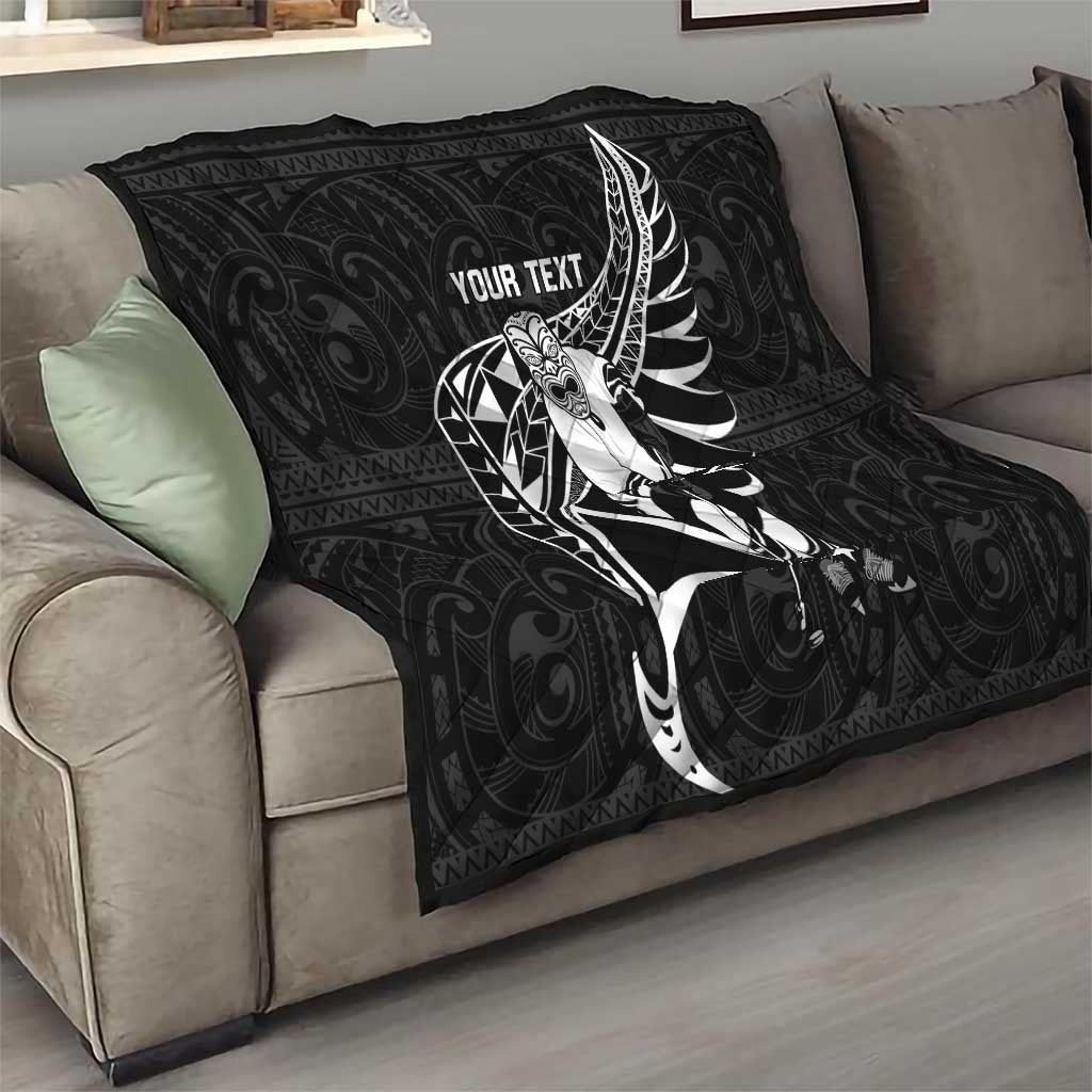 Custom Aotearoa Ice Hockey Quilt NZ Tiki Mascot - Maori Pattern