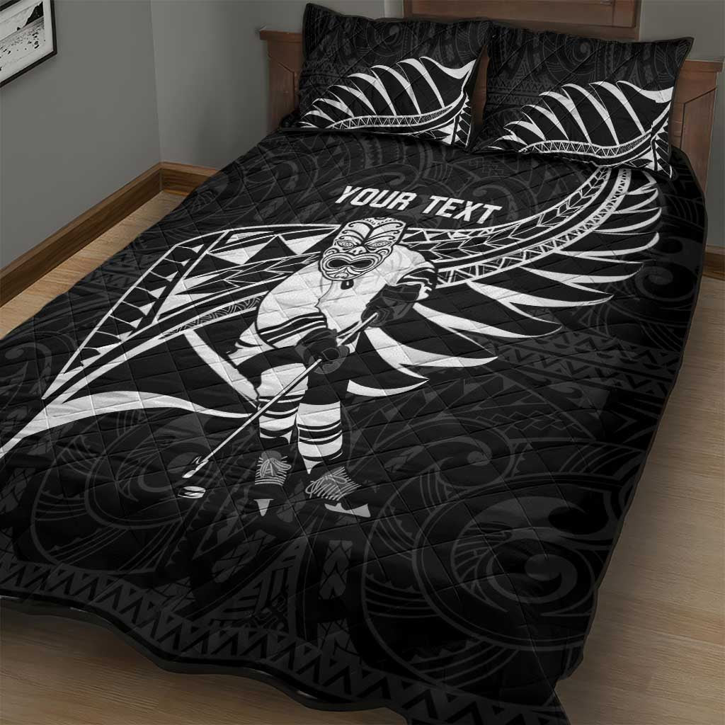 Custom Aotearoa Ice Hockey Quilt Bed Set NZ Tiki Mascot - Maori Pattern