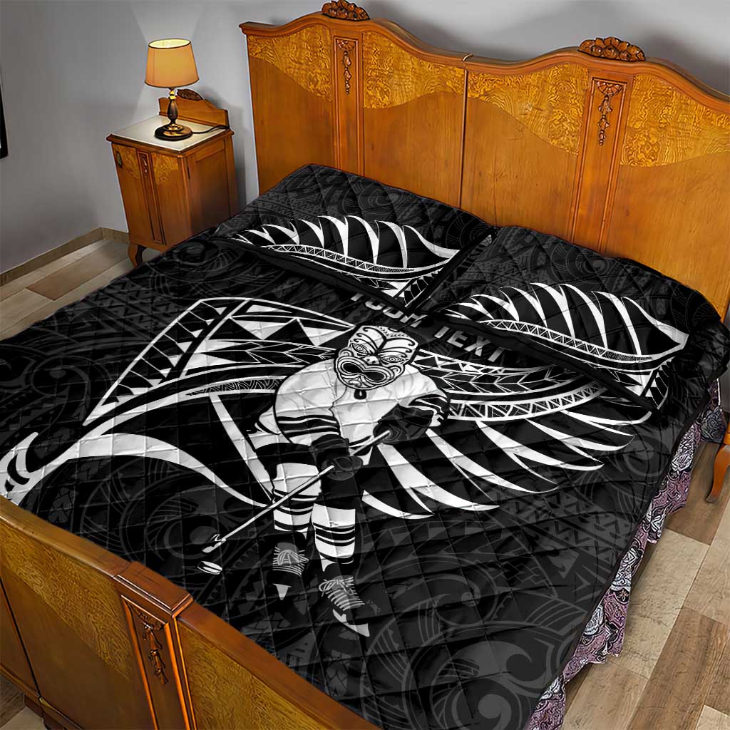 Custom Aotearoa Ice Hockey Quilt Bed Set NZ Tiki Mascot - Maori Pattern