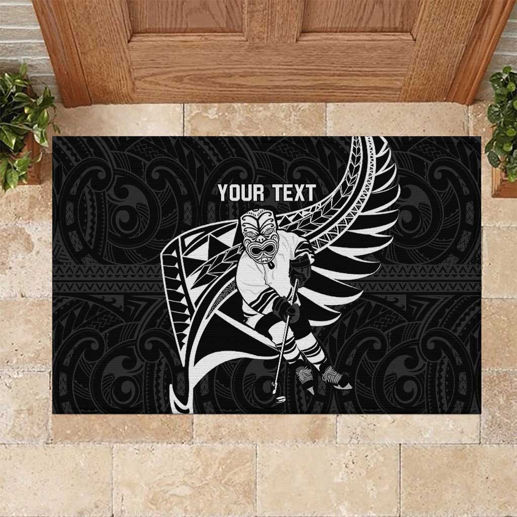 Custom Aotearoa Ice Hockey Rubber Doormat NZ Tiki Mascot - Maori Pattern
