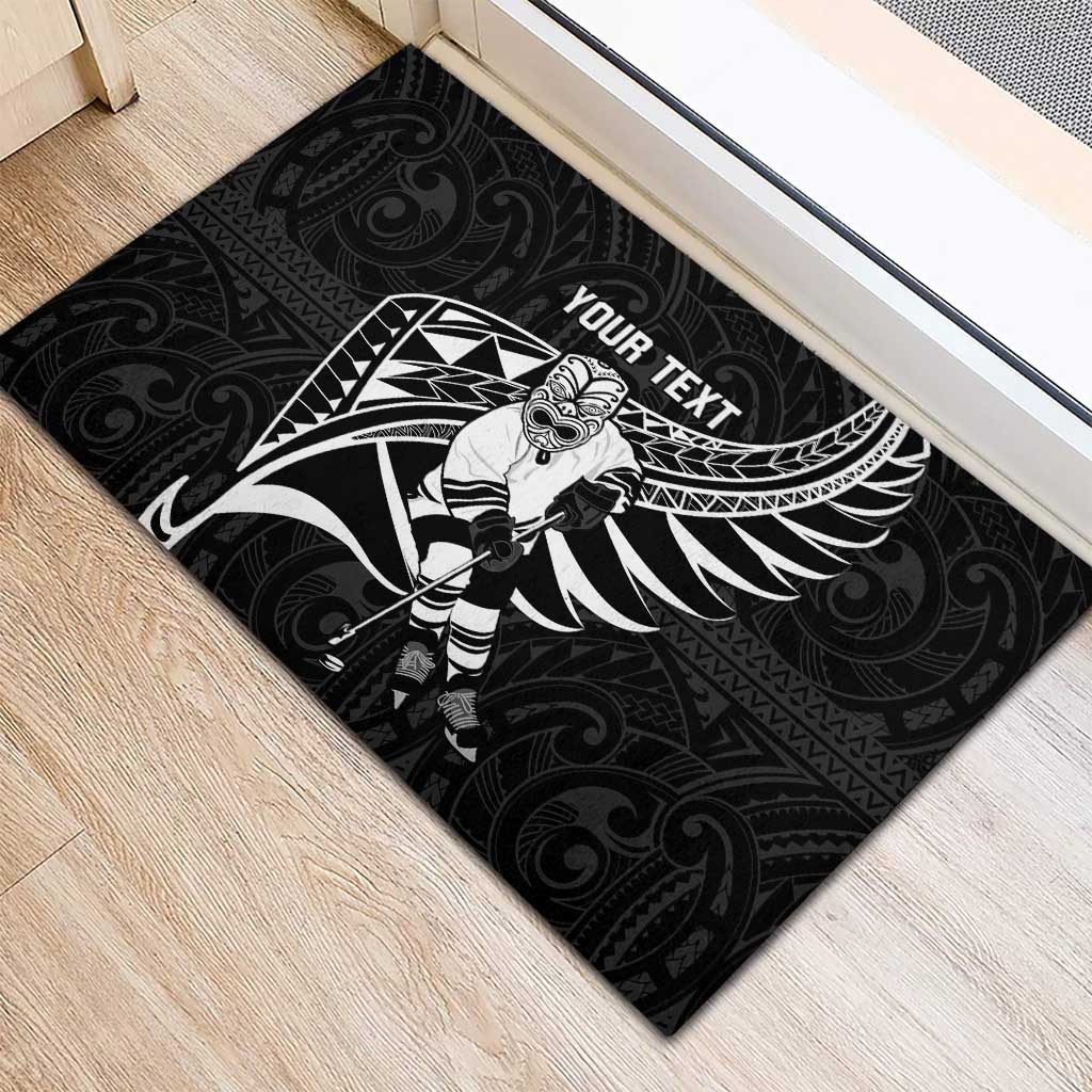 Custom Aotearoa Ice Hockey Rubber Doormat NZ Tiki Mascot - Maori Pattern LT14 - Polynesian Pride