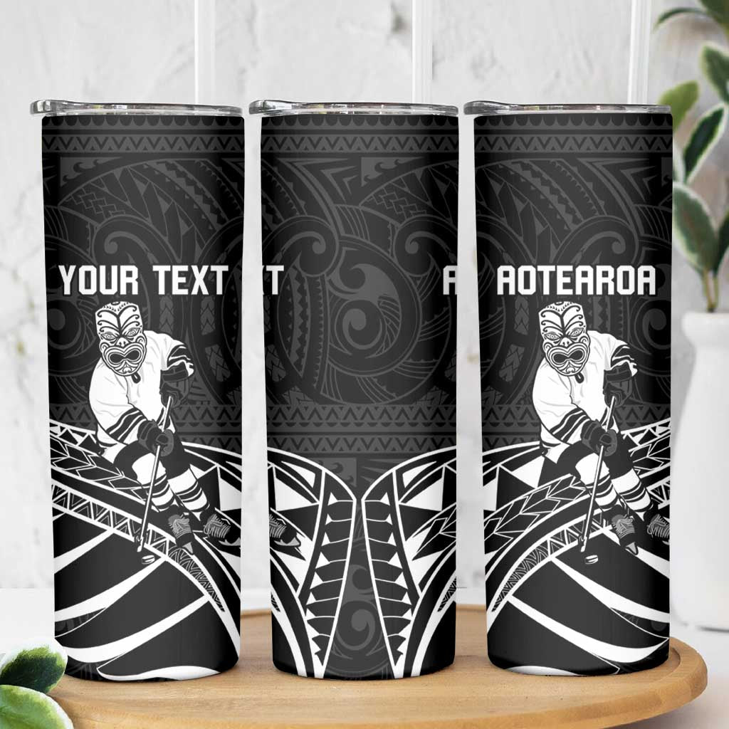 Personalised Aotearoa Ice Hockey Skinny Tumbler NZ Tiki Mascot - Maori Pattern LT14