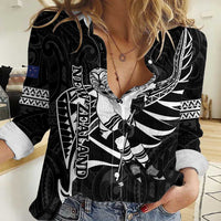 Custom Aotearoa Ice Hockey Women Casual Shirt NZ Tiki Mascot - Maori Pattern