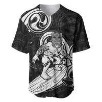 Personalised New Zealand Surfing Baseball Jersey Aotearoa Maori Tiki Haka LT14 Black - Polynesian Pride