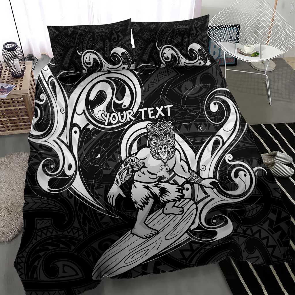 Personalised New Zealand Surfing Bedding Set Aotearoa Maori Tiki Haka