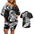 Personalised New Zealand Surfing Couples Matching Off Shoulder Short Dress and Hawaiian Shirt Aotearoa Maori Tiki Haka