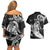 Personalised New Zealand Surfing Couples Matching Off Shoulder Short Dress and Hawaiian Shirt Aotearoa Maori Tiki Haka