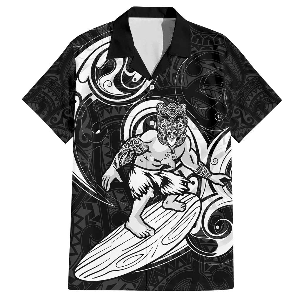 Personalised New Zealand Surfing Family Matching Tank Maxi Dress and Hawaiian Shirt Aotearoa Maori Tiki Haka LT14 Dad's Shirt - Short Sleeve Black - Polynesian Pride