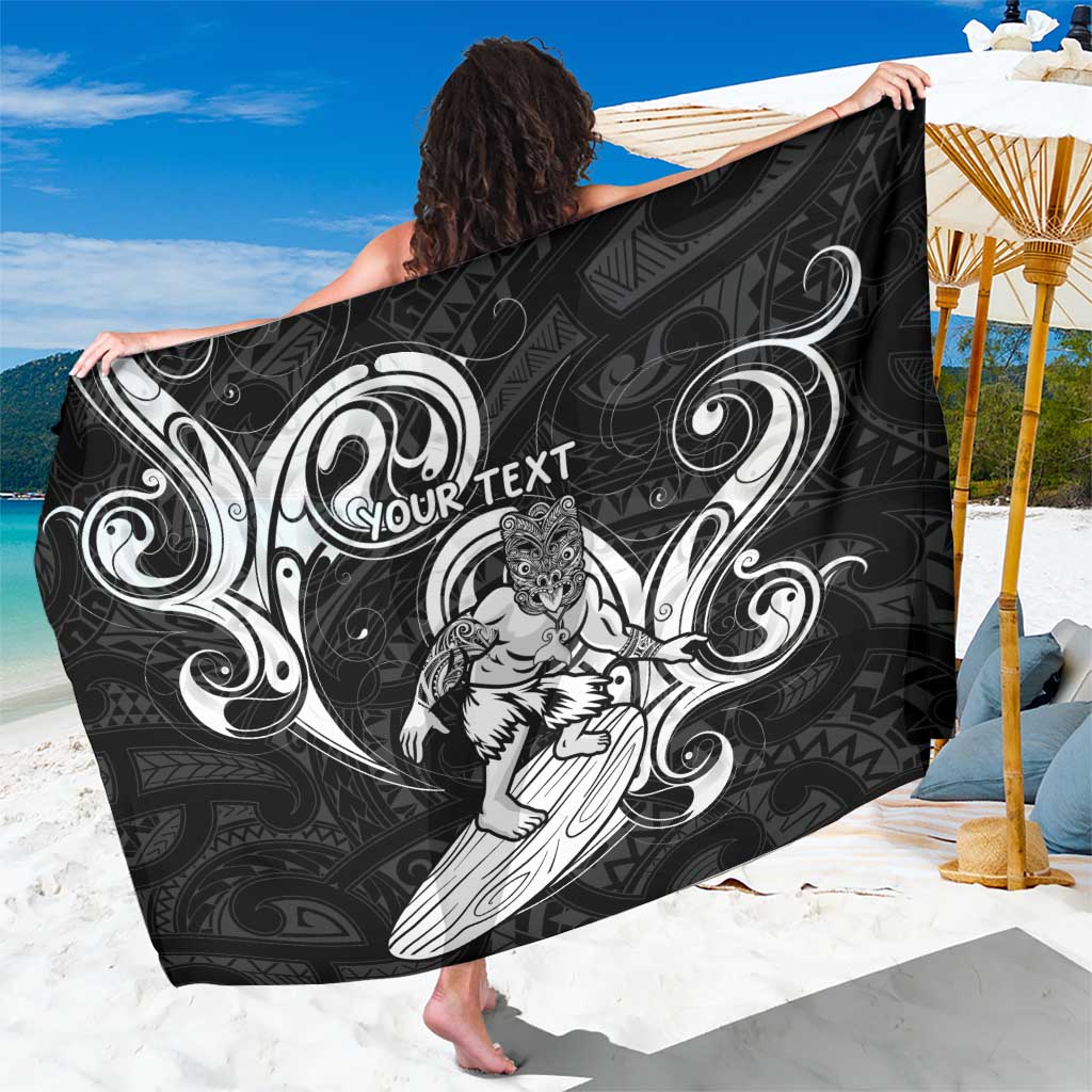 Personalised New Zealand Surfing Sarong Aotearoa Maori Tiki Haka LT14 One Size 44 x 66 inches Black - Polynesian Pride