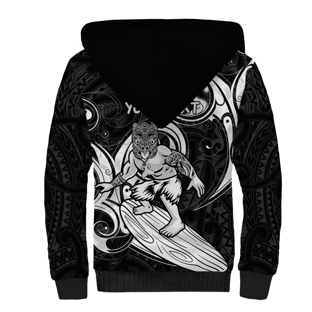Personalised New Zealand Surfing Sherpa Hoodie Aotearoa Maori Tiki Haka
