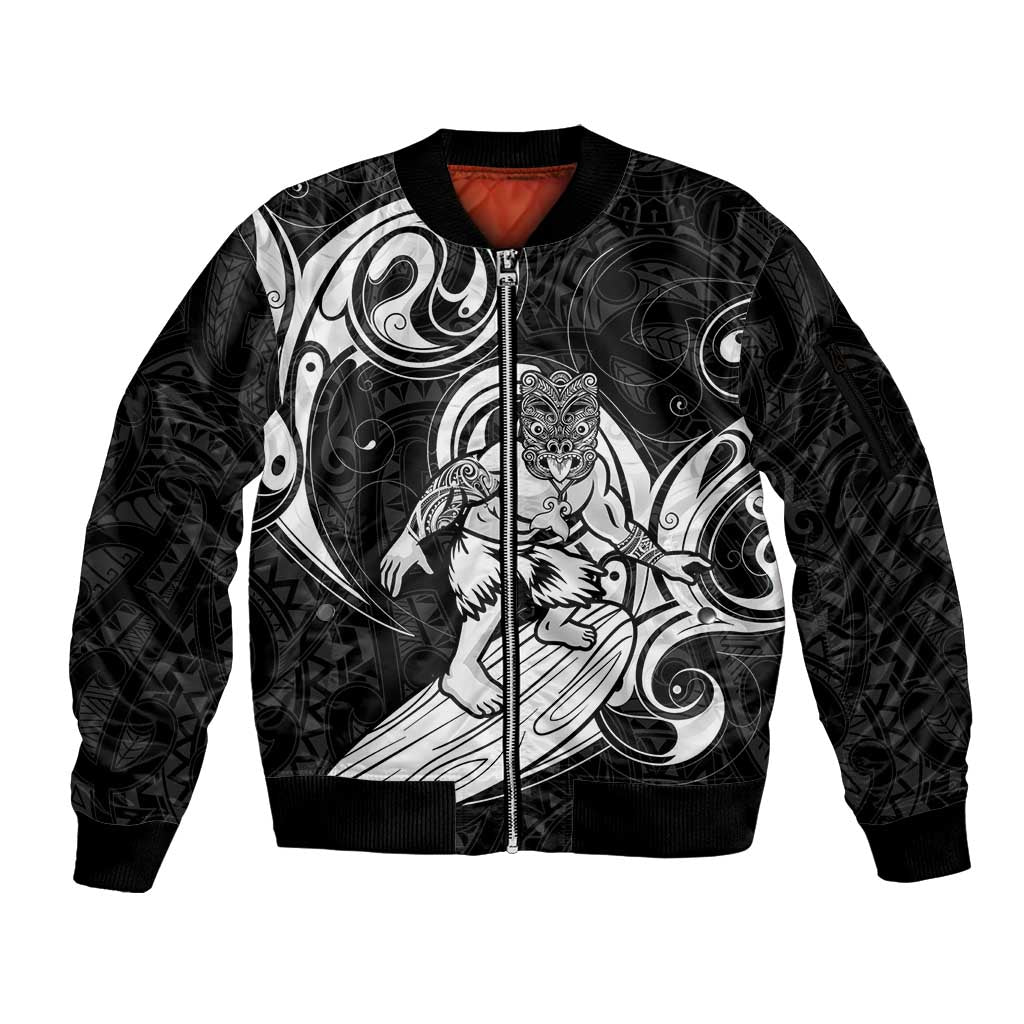 Personalised New Zealand Surfing Sleeve Zip Bomber Jacket Aotearoa Maori Tiki Haka