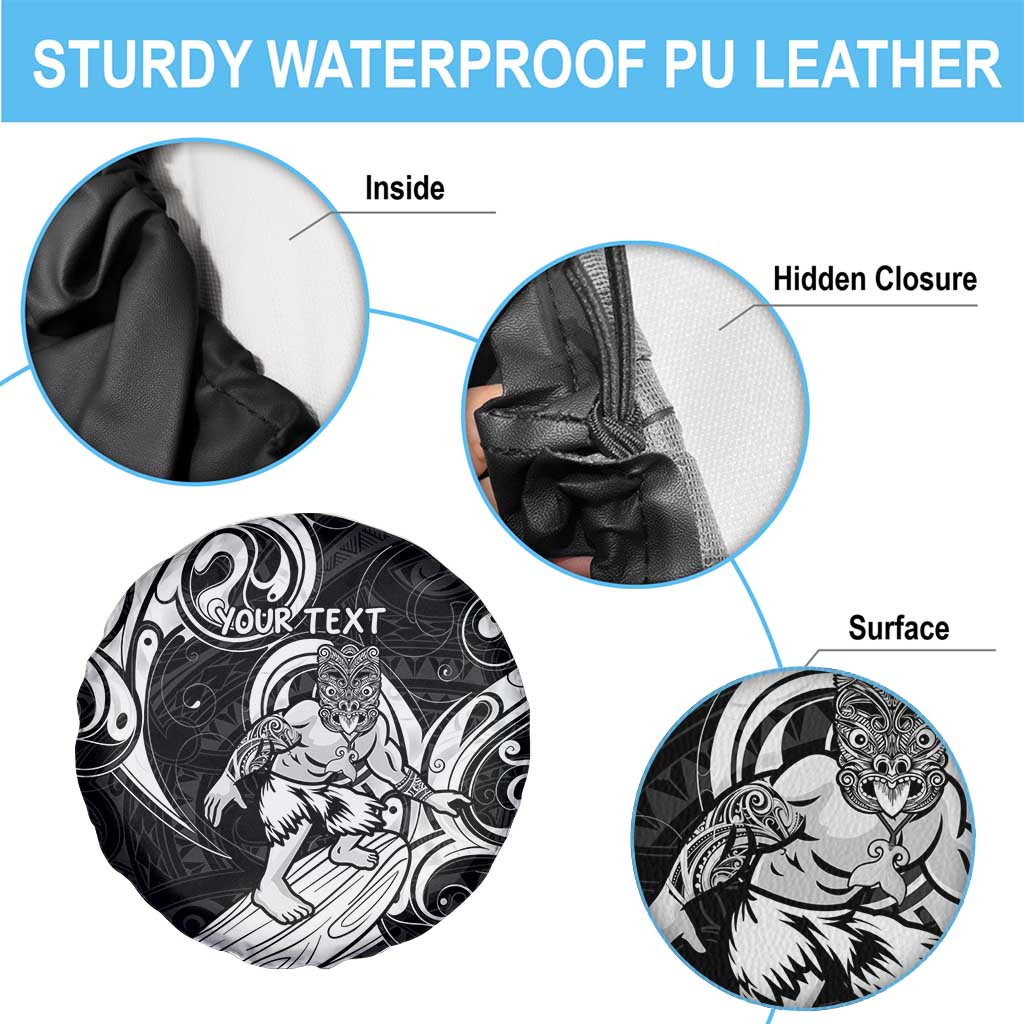 Personalised New Zealand Surfing Spare Tire Cover Aotearoa Maori Tiki Haka