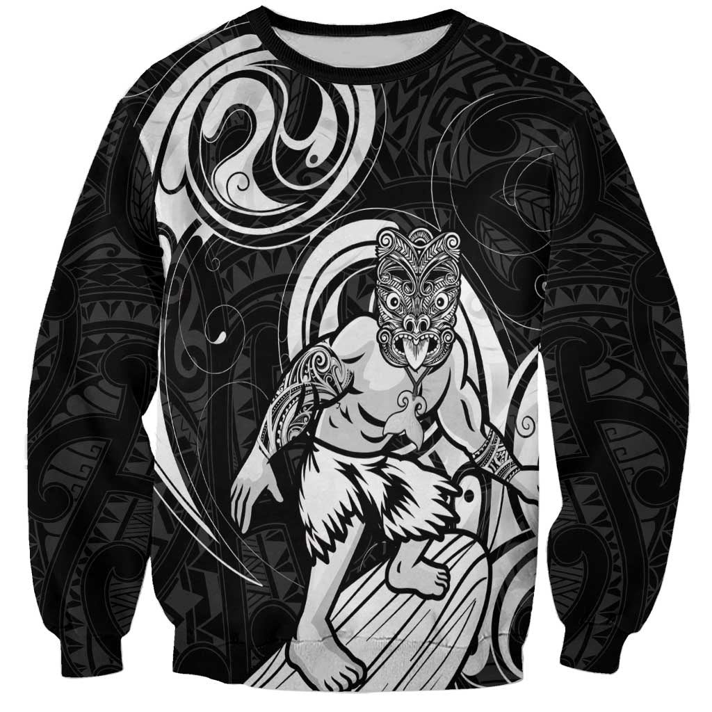 Personalised New Zealand Surfing Sweatshirt Aotearoa Maori Tiki Haka