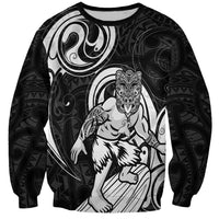 Personalised New Zealand Surfing Sweatshirt Aotearoa Maori Tiki Haka LT14 Unisex Black - Polynesian Pride