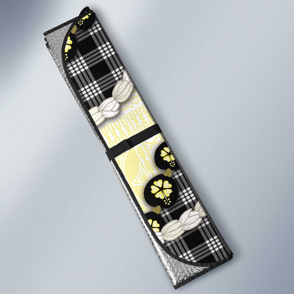 Black Palaka Hawaii Auto Sun Shade Kukui Nut Pikake Lei Hawaiian Tapa Pattern - Polynesian Pride