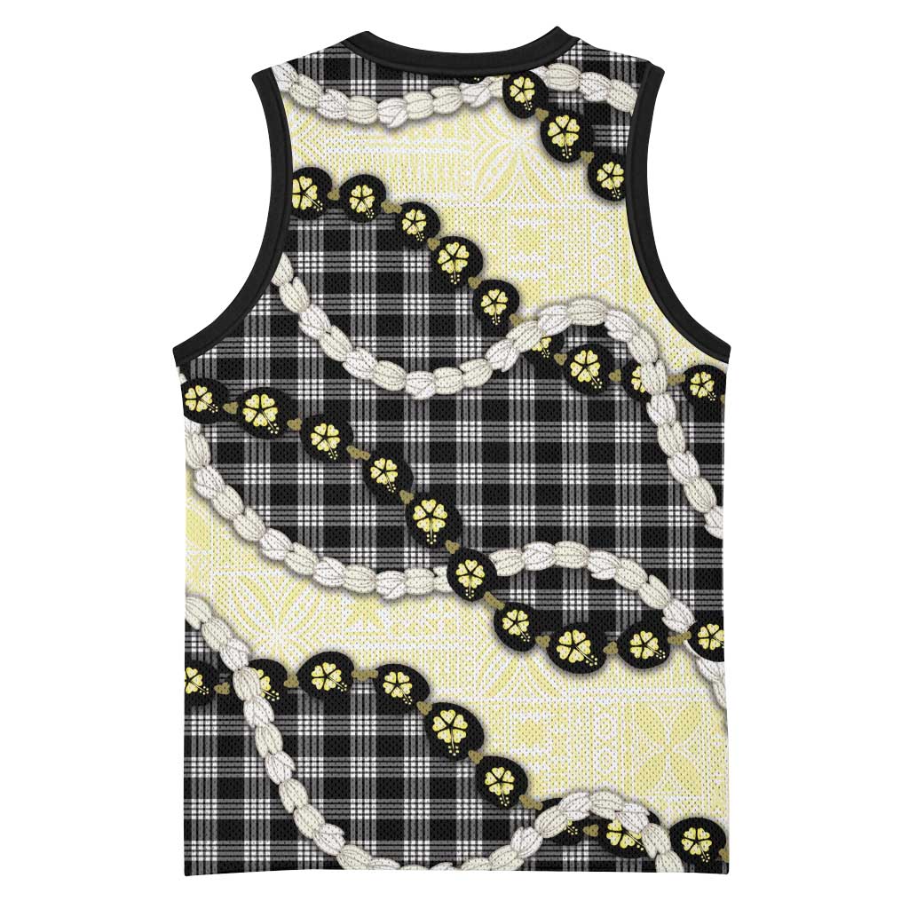 Black Palaka Hawaii Basketball Jersey Kukui Nut Pikake Lei Hawaiian Tapa Pattern - Polynesian Pride