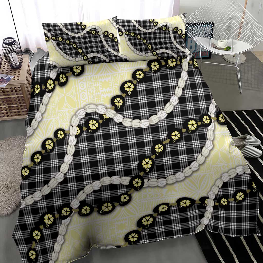 Black Palaka Hawaii Bedding Set Kukui Nut Pikake Lei Hawaiian Tapa Pattern - Polynesian Pride