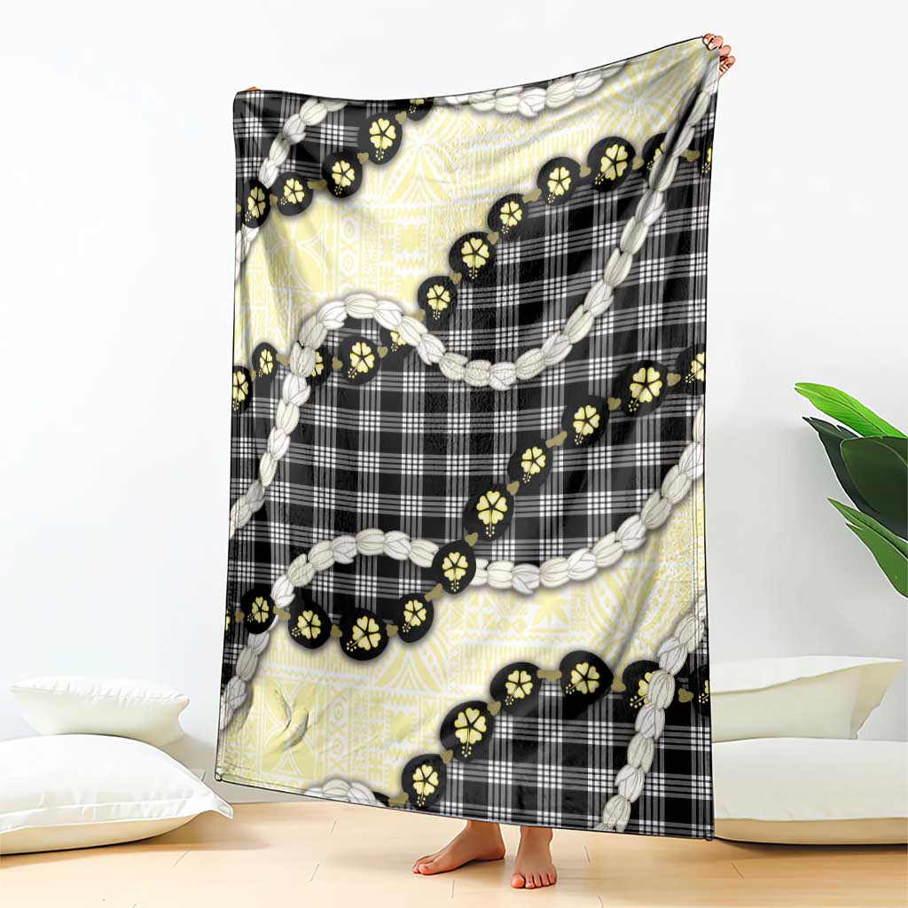 Black Palaka Hawaii Blanket Kukui Nut Pikake Lei Hawaiian Tapa Pattern - Polynesian Pride
