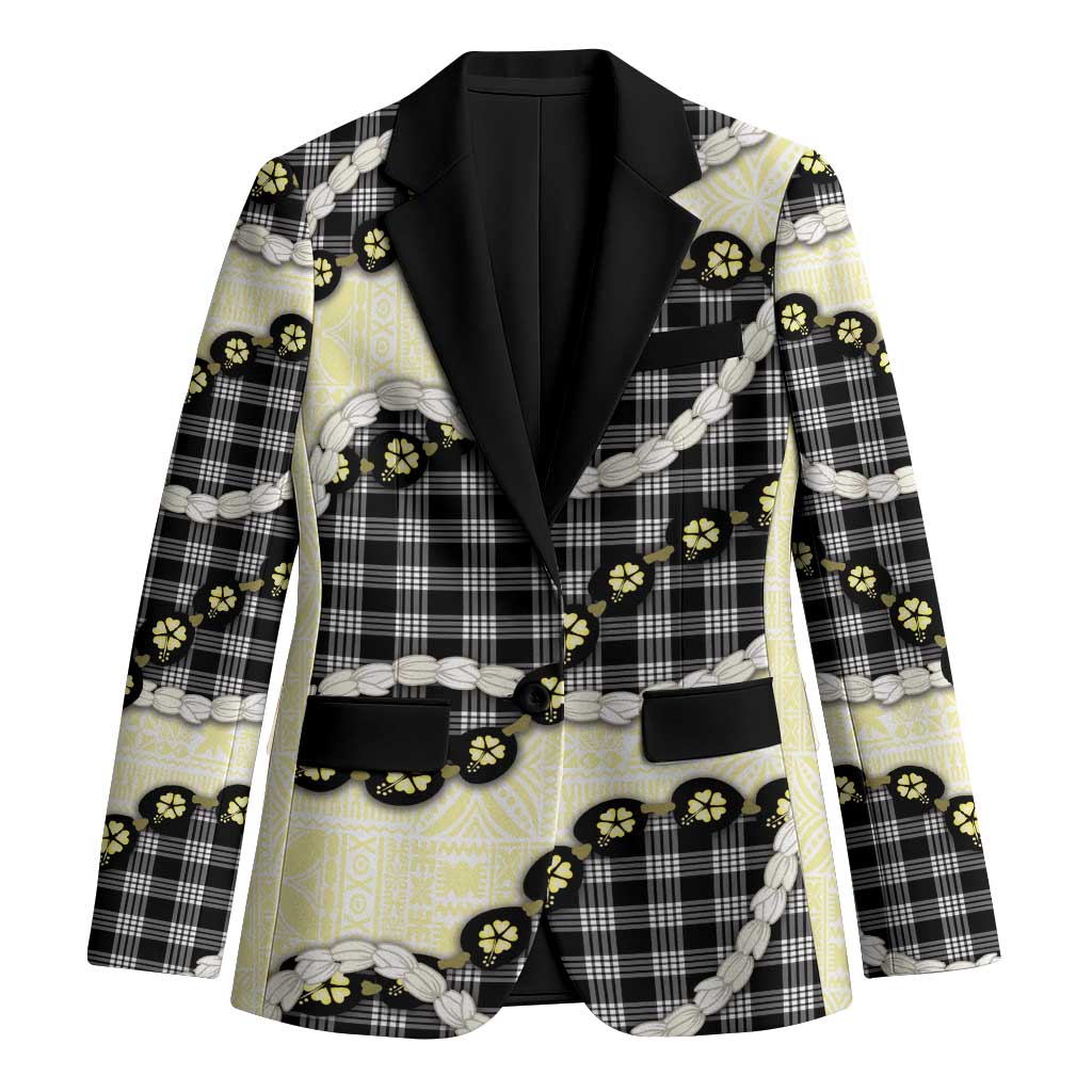 Black Palaka Hawaii Blazer Kukui Nut Pikake Lei Hawaiian Tapa Pattern - Polynesian Pride