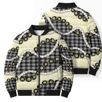 Black Palaka Hawaii Bomber Puffer Jacket Kukui Nut Pikake Lei Hawaiian Tapa Pattern - Polynesian Pride
