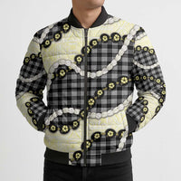 Black Palaka Hawaii Bomber Puffer Jacket Kukui Nut Pikake Lei Hawaiian Tapa Pattern - Polynesian Pride