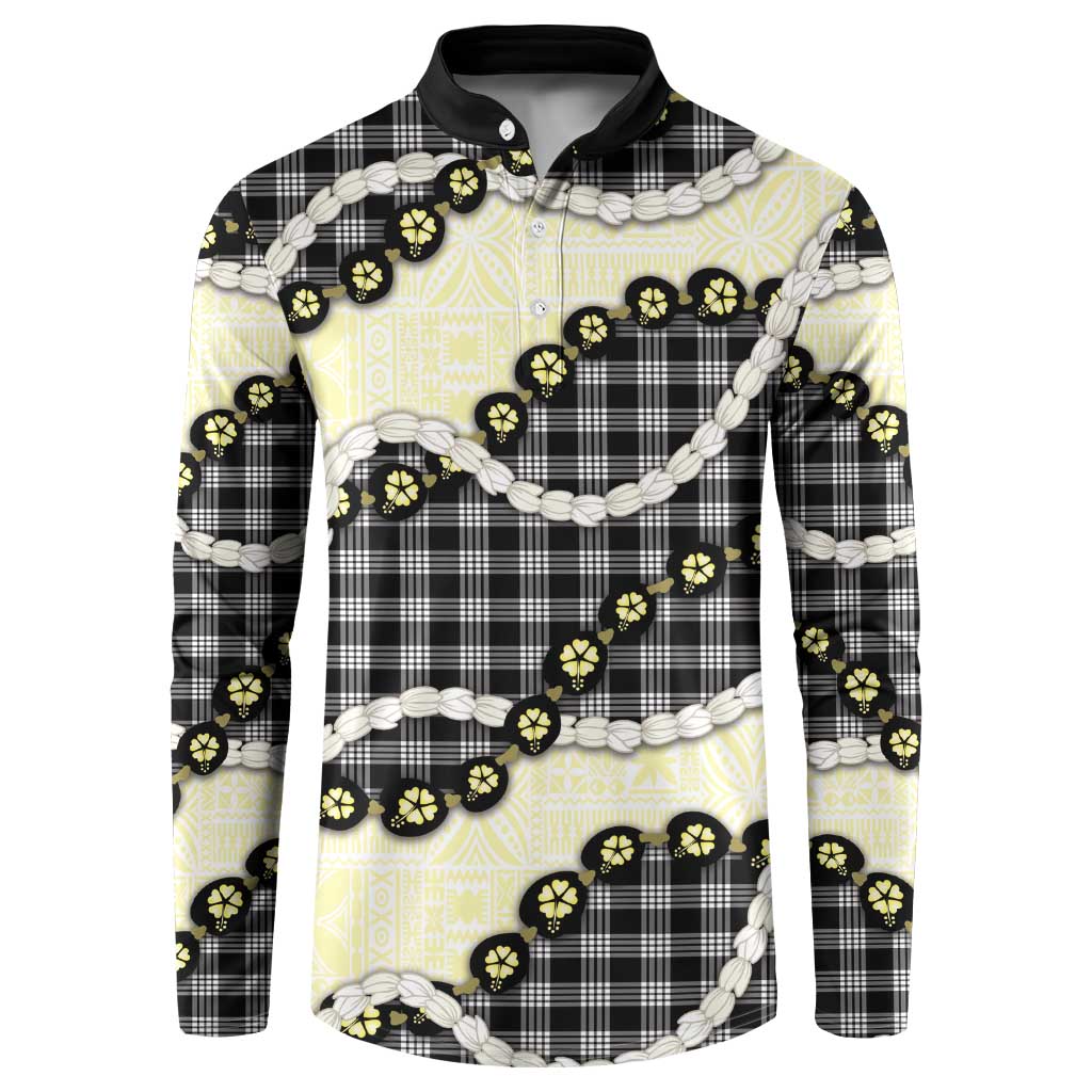 Black Palaka Hawaii Button Sweatshirt Kukui Nut Pikake Lei Hawaiian Tapa Pattern LT14 Black - Polynesian Pride