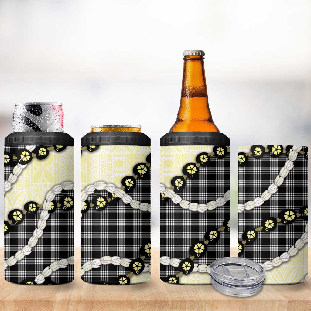 Black Palaka Hawaii 4 in 1 Can Cooler Tumbler Kukui Nut Pikake Lei Hawaiian Tapa Pattern - Polynesian Pride