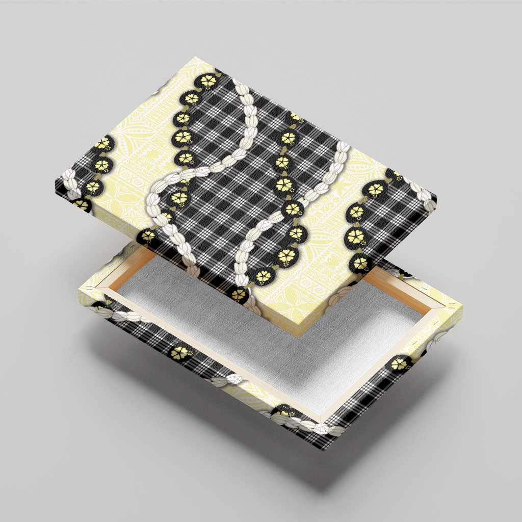 Black Palaka Hawaii Canvas Wall Art Kukui Nut Pikake Lei Hawaiian Tapa Pattern - Polynesian Pride