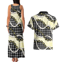 Black Palaka Hawaii Couples Matching Tank Maxi Dress and Hawaiian Shirt Kukui Nut Pikake Lei Hawaiian Tapa Pattern - Polynesian Pride