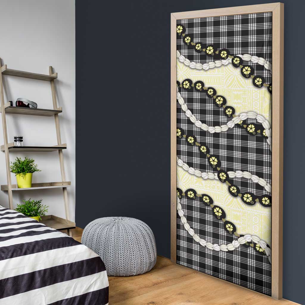 Black Palaka Hawaii Door Cover Kukui Nut Pikake Lei Hawaiian Tapa Pattern - Polynesian Pride