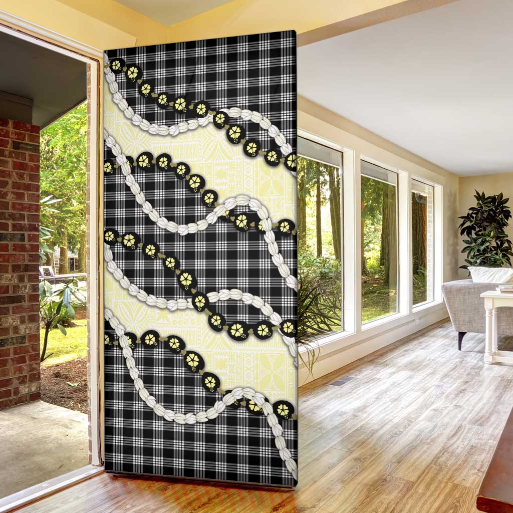 Black Palaka Hawaii Door Cover Kukui Nut Pikake Lei Hawaiian Tapa Pattern - Polynesian Pride