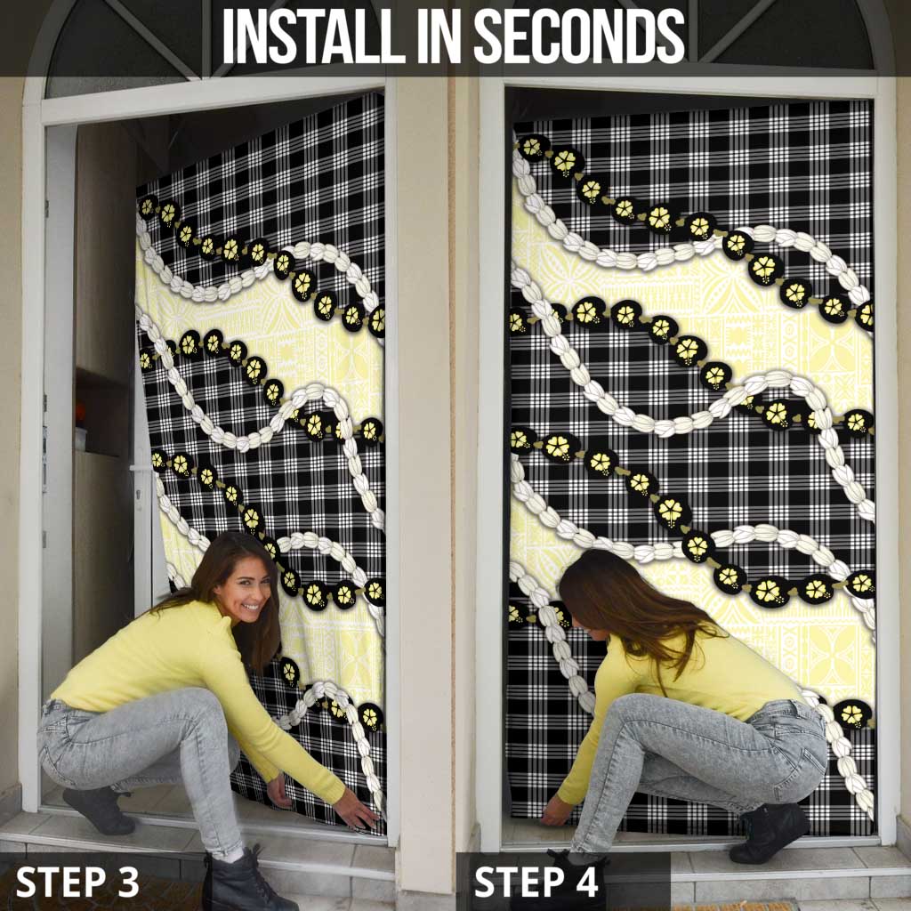 Black Palaka Hawaii Door Cover Kukui Nut Pikake Lei Hawaiian Tapa Pattern - Polynesian Pride