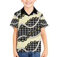 Black Palaka Hawaii Family Matching Off The Shoulder Long Sleeve Dress and Hawaiian Shirt Kukui Nut Pikake Lei Hawaiian Tapa Pattern - Polynesian Pride