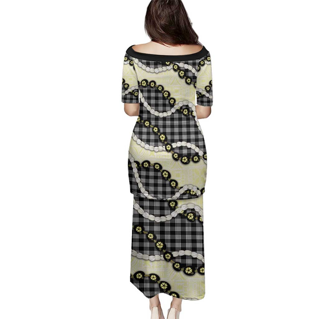 Black Palaka Hawaii Family Matching Puletasi and Hawaiian Shirt Kukui Nut Pikake Lei Hawaiian Tapa Pattern - Polynesian Pride