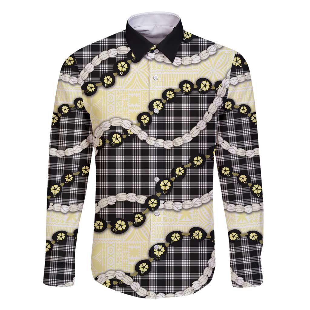 Black Palaka Hawaii Family Matching Summer Maxi Dress and Hawaiian Shirt Kukui Nut Pikake Lei Hawaiian Tapa Pattern - Polynesian Pride