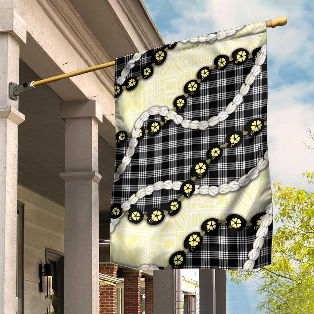 Black Palaka Hawaii Garden Flag Kukui Nut Pikake Lei Hawaiian Tapa Pattern LT14 House Flag Black - Polynesian Pride