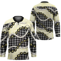 Black Palaka Hawaii Hockey Jersey Kukui Nut Pikake Lei Hawaiian Tapa Pattern - Polynesian Pride