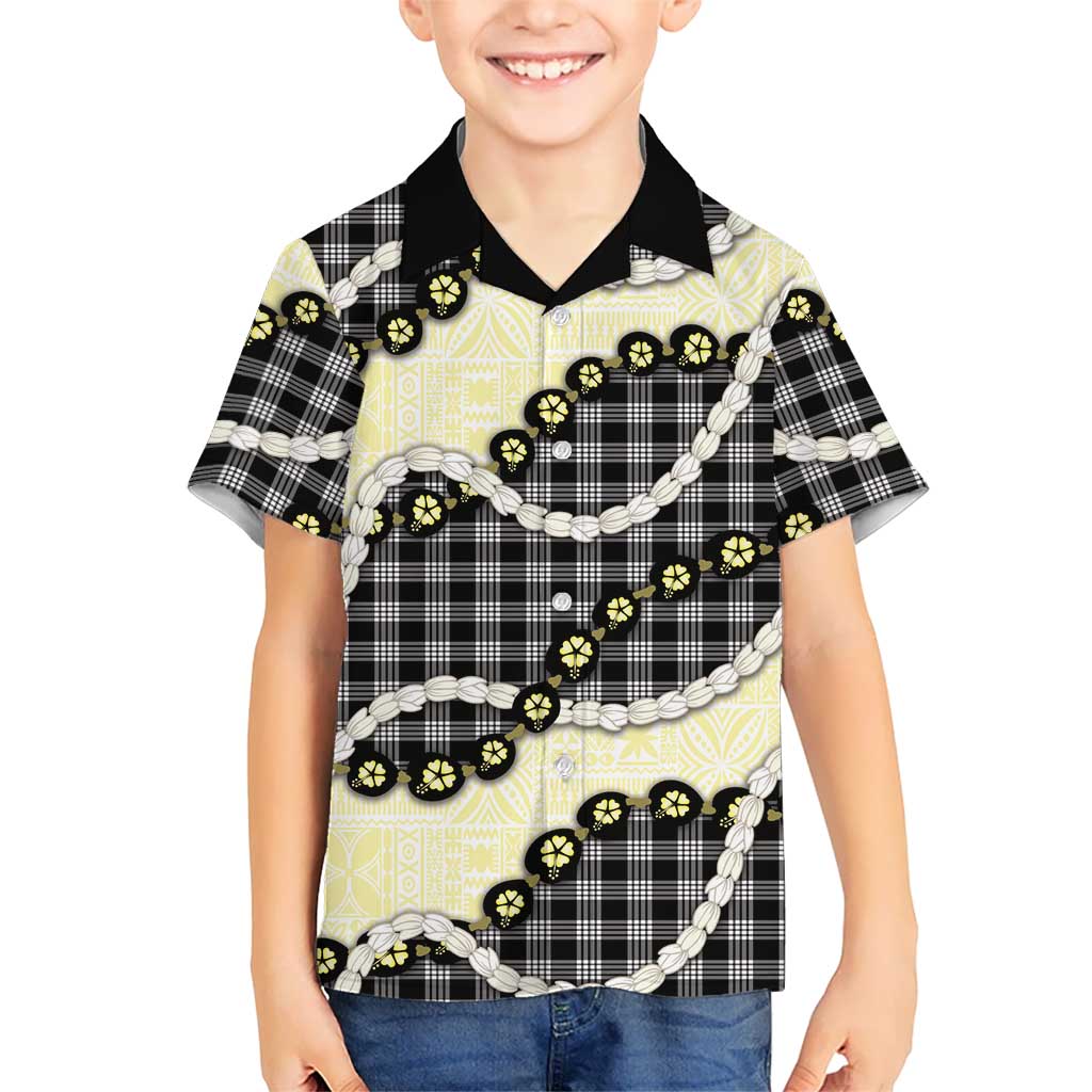 Black Palaka Hawaii Kid Hawaiian Shirt Kukui Nut Pikake Lei Hawaiian Tapa Pattern LT14 Kid Black - Polynesian Pride