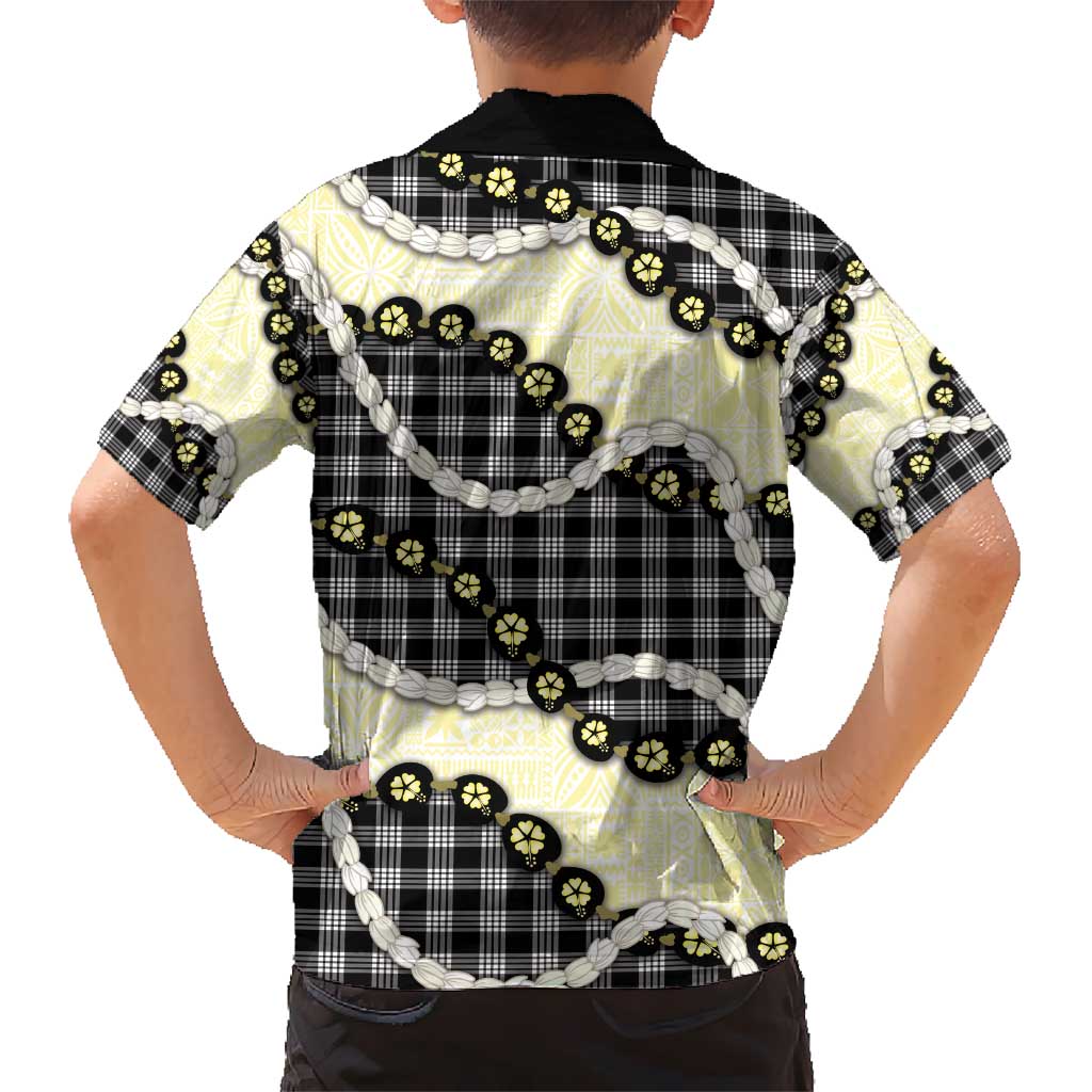 Black Palaka Hawaii Kid Hawaiian Shirt Kukui Nut Pikake Lei Hawaiian Tapa Pattern - Polynesian Pride
