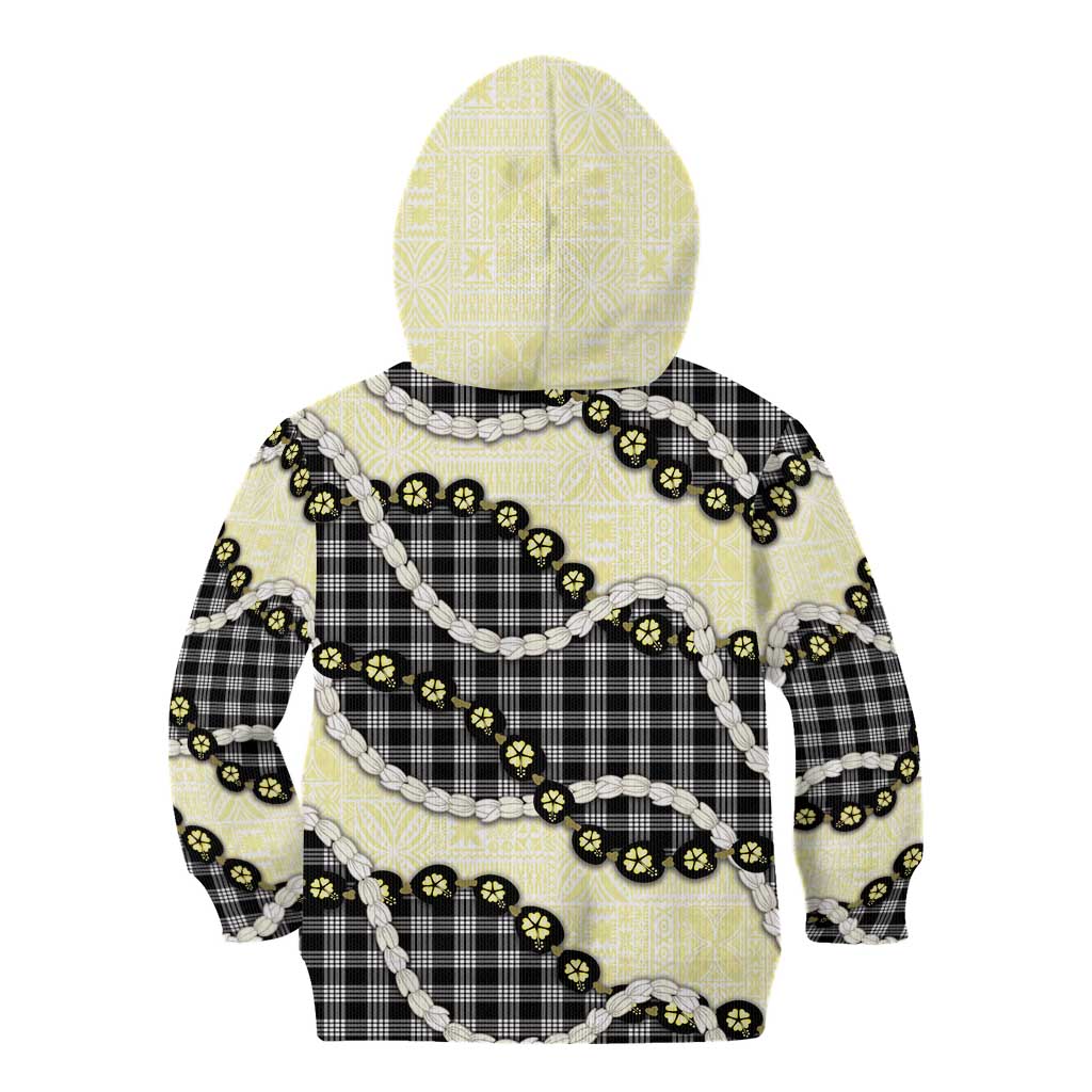 Black Palaka Hawaii Kid Hoodie Kukui Nut Pikake Lei Hawaiian Tapa Pattern - Polynesian Pride