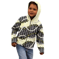 Black Palaka Hawaii Kid Hoodie Kukui Nut Pikake Lei Hawaiian Tapa Pattern - Polynesian Pride