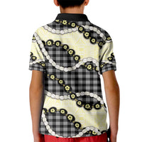 Black Palaka Hawaii Kid Polo Shirt Kukui Nut Pikake Lei Hawaiian Tapa Pattern - Polynesian Pride