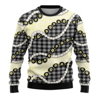 Black Palaka Hawaii Ugly Christmas Sweater Kukui Nut Pikake Lei Hawaiian Tapa Pattern - Polynesian Pride