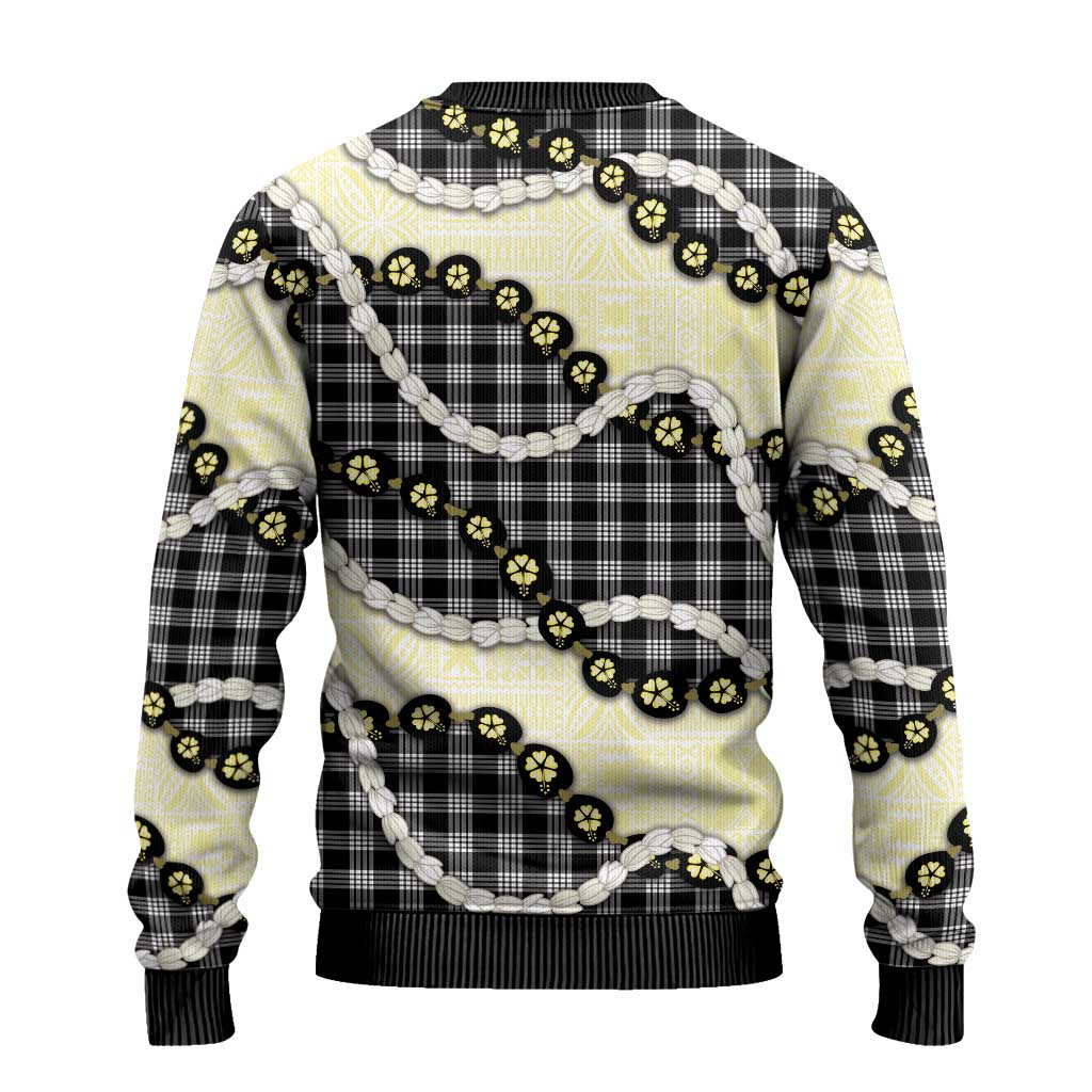 Black Palaka Hawaii Ugly Christmas Sweater Kukui Nut Pikake Lei Hawaiian Tapa Pattern - Polynesian Pride