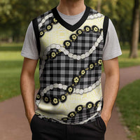 Black Palaka Hawaii Christmas Knitted V-Neck Vest Kukui Nut Pikake Lei Hawaiian Tapa Pattern - Polynesian Pride