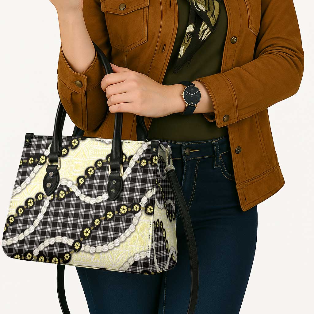 Black Palaka Hawaii Leather Bag Kukui Nut Pikake Lei Hawaiian Tapa Pattern - Polynesian Pride